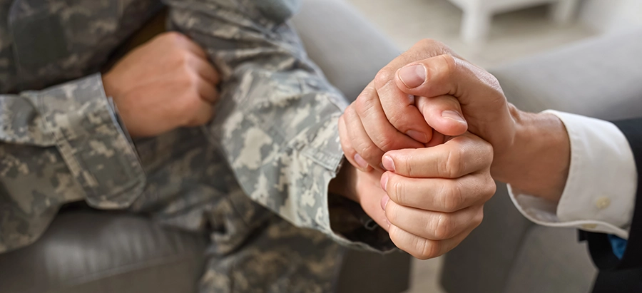 A veteran participates in therapy for addiction treatment.